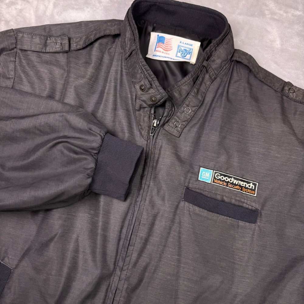 VTG MBA GM Goodwrench Vehicle Security‎ System Jacket Mens XL Grey Made in USA